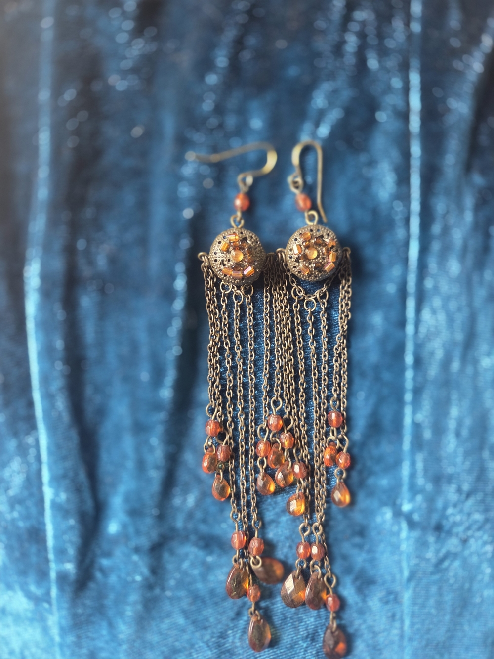 Vintage-Style Long Tassel Dangle Earrings in Amber